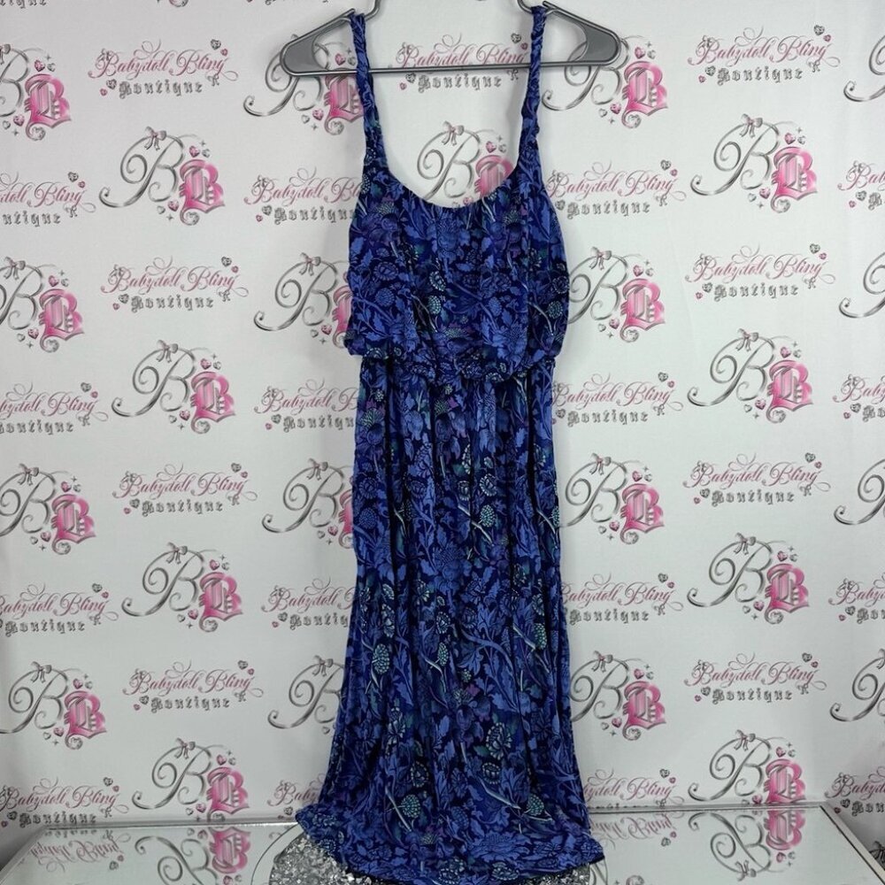 Denver Hayes dress long flowy floral flowers tropical Vibrant Blue